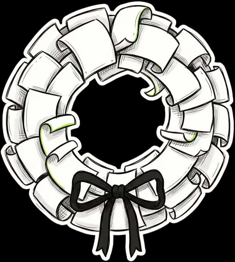 A long receipt curling around a funeral wreath