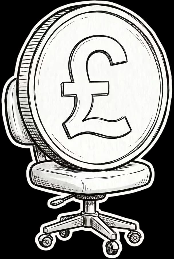 A pound coin sitting in a wheelchair